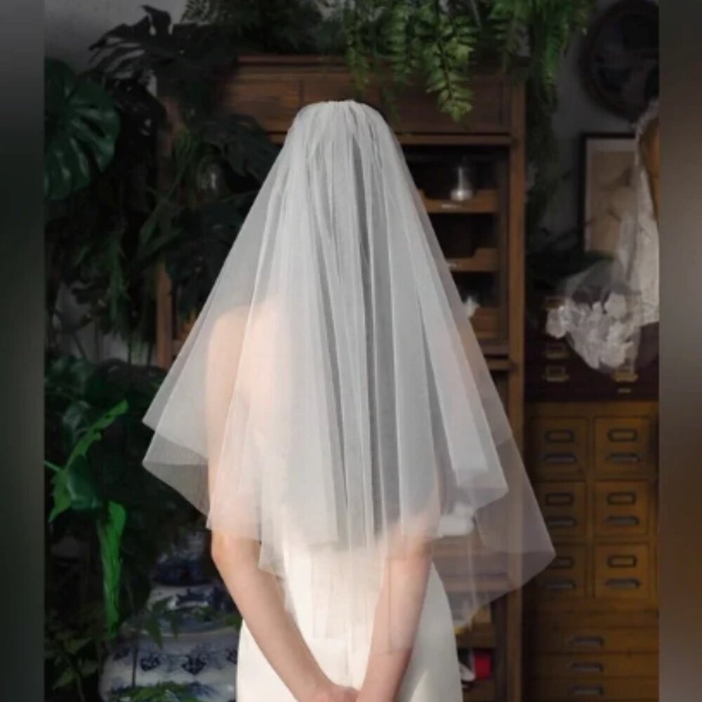 Two Tier Short Wedding Veil with Comb Waist Length